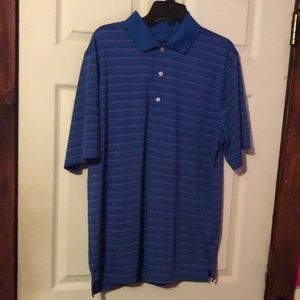 Greg Norman Blue Red Yellow Black Striped Golf Jersey Knit Polo Mens Large L